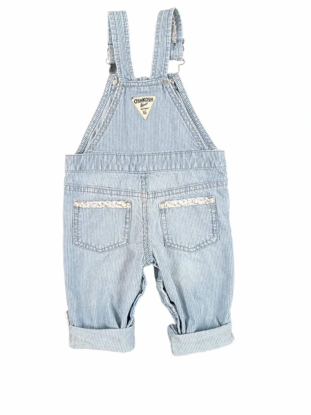 OSHKOSH B’GOSH Striped Floral Trimmed Denim Overalls - 12M